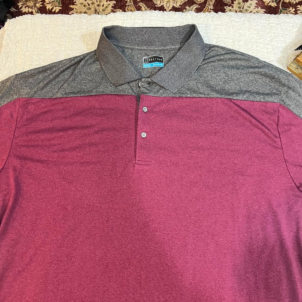 PGA Tour Gray & Maroon Purple Golf Shirt